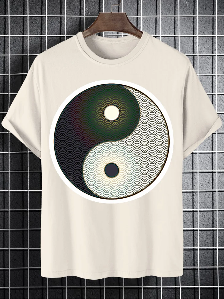 Men's Yin Yang Tai Ji Print Cotton Casual T-Shirt