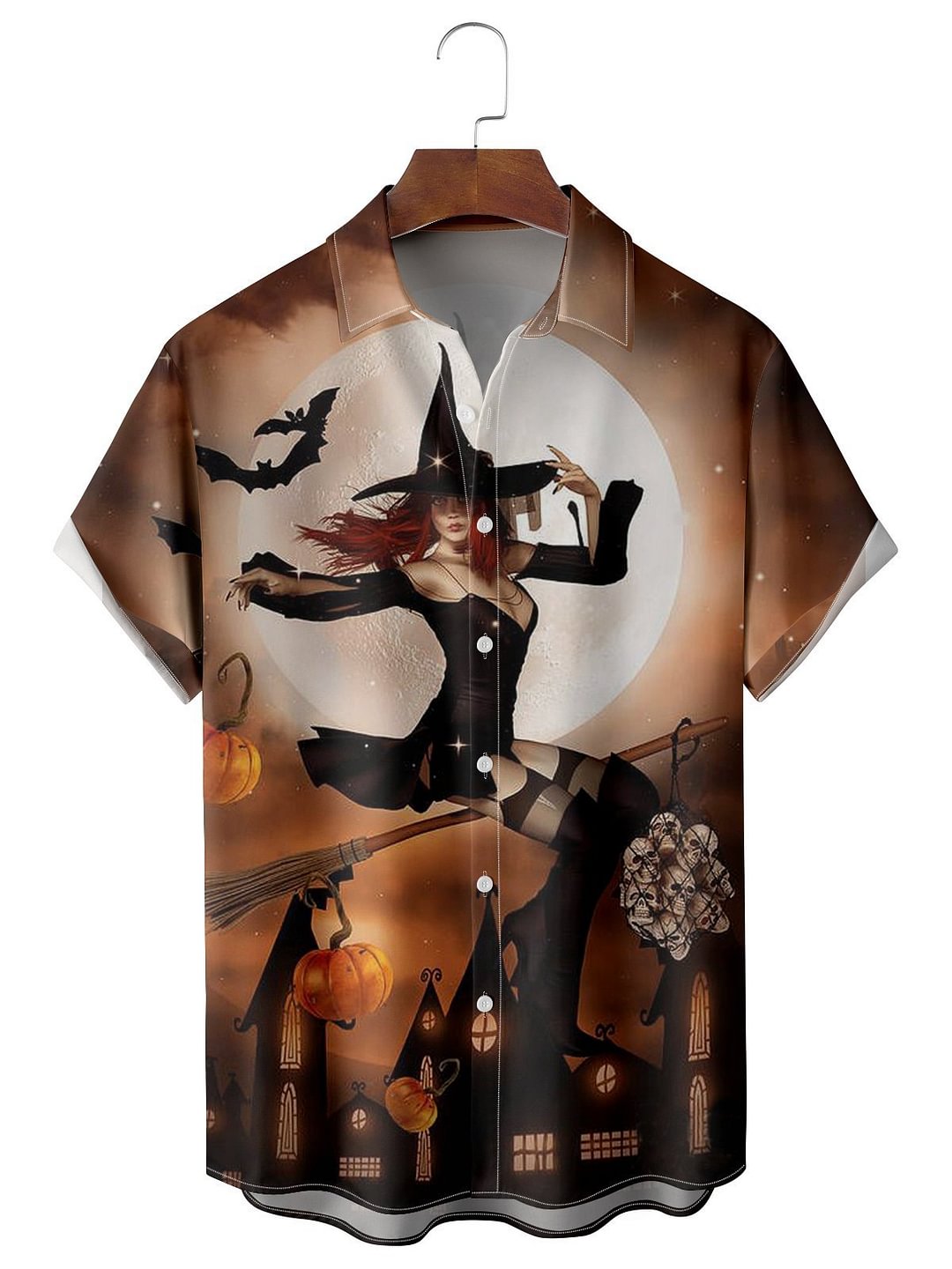Men's Casual Halloween Witch Print Shirt