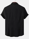Men's Cotton Linen Solid Color Casual Loose Short Sleeve Shirt