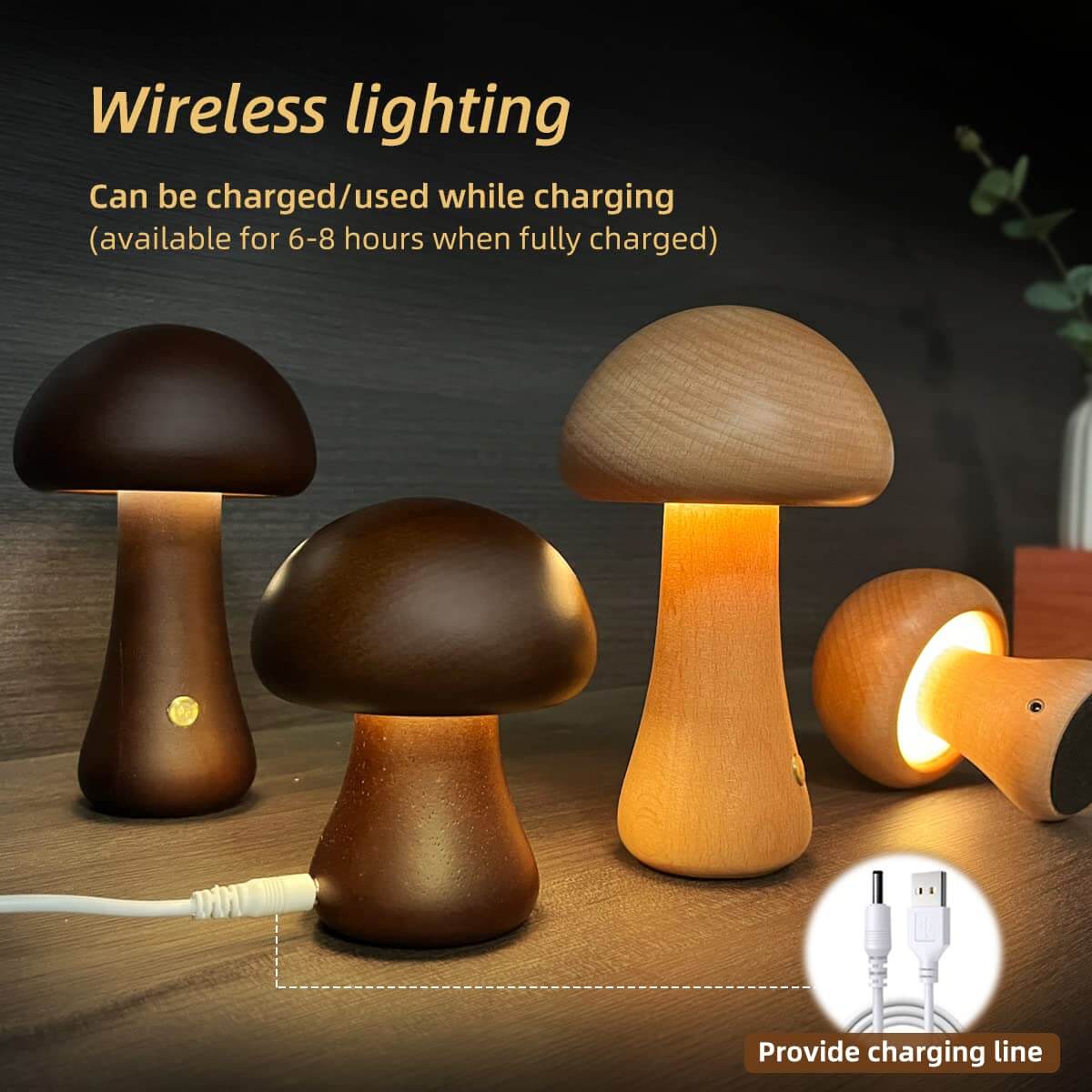 LED Wooden Mushroom Light