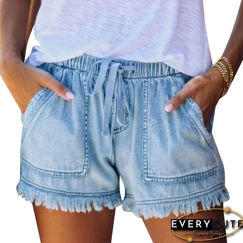 Ladies Elastic Waist Casual High Waist Slim Thin Denim Shorts Hot Pants