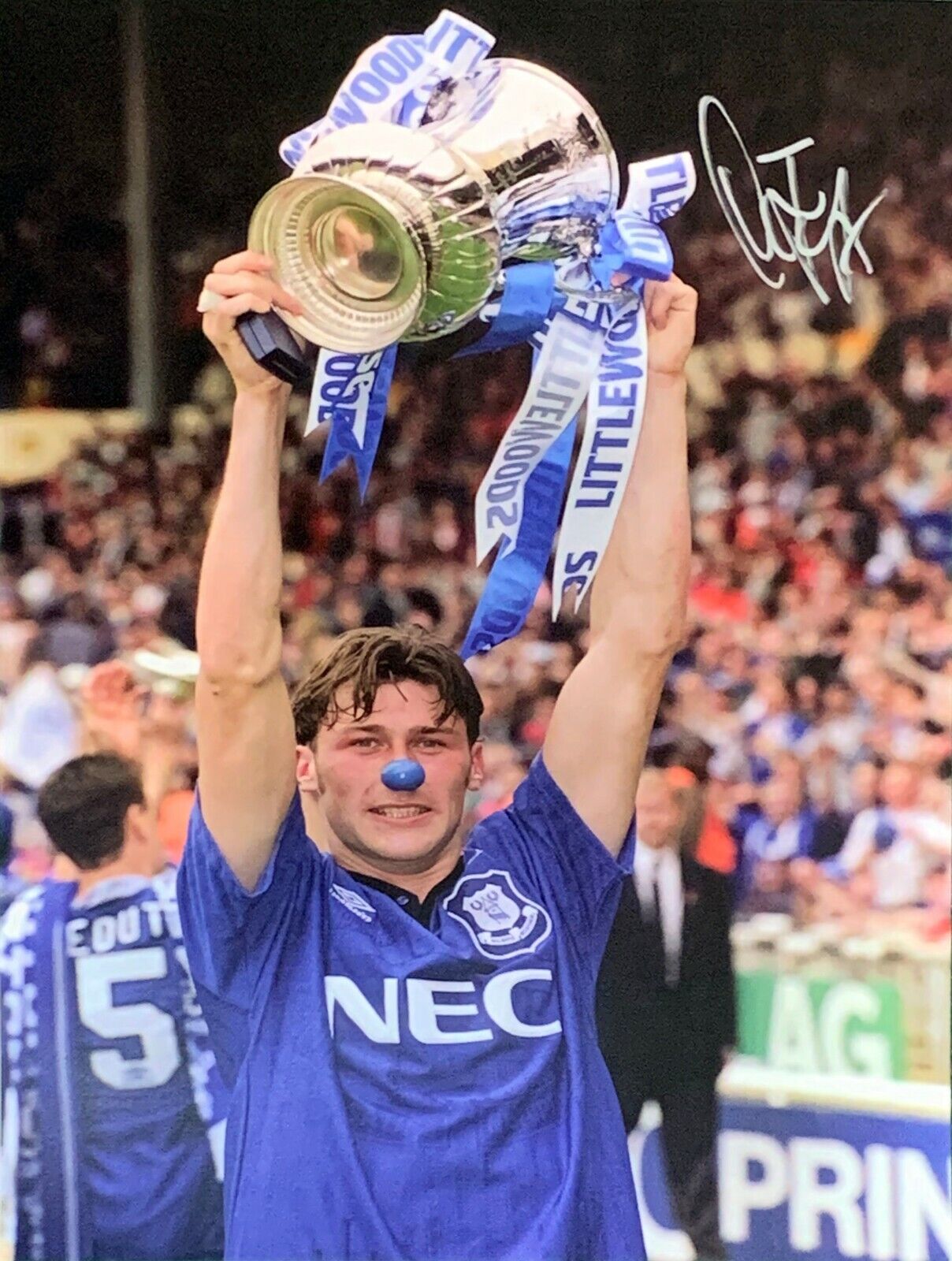 DUNCAN FERGUSON SIGNED EVERTON 16x12 1995 FA CUP FINAL FOOTBALL Photo Poster painting COA PROOF