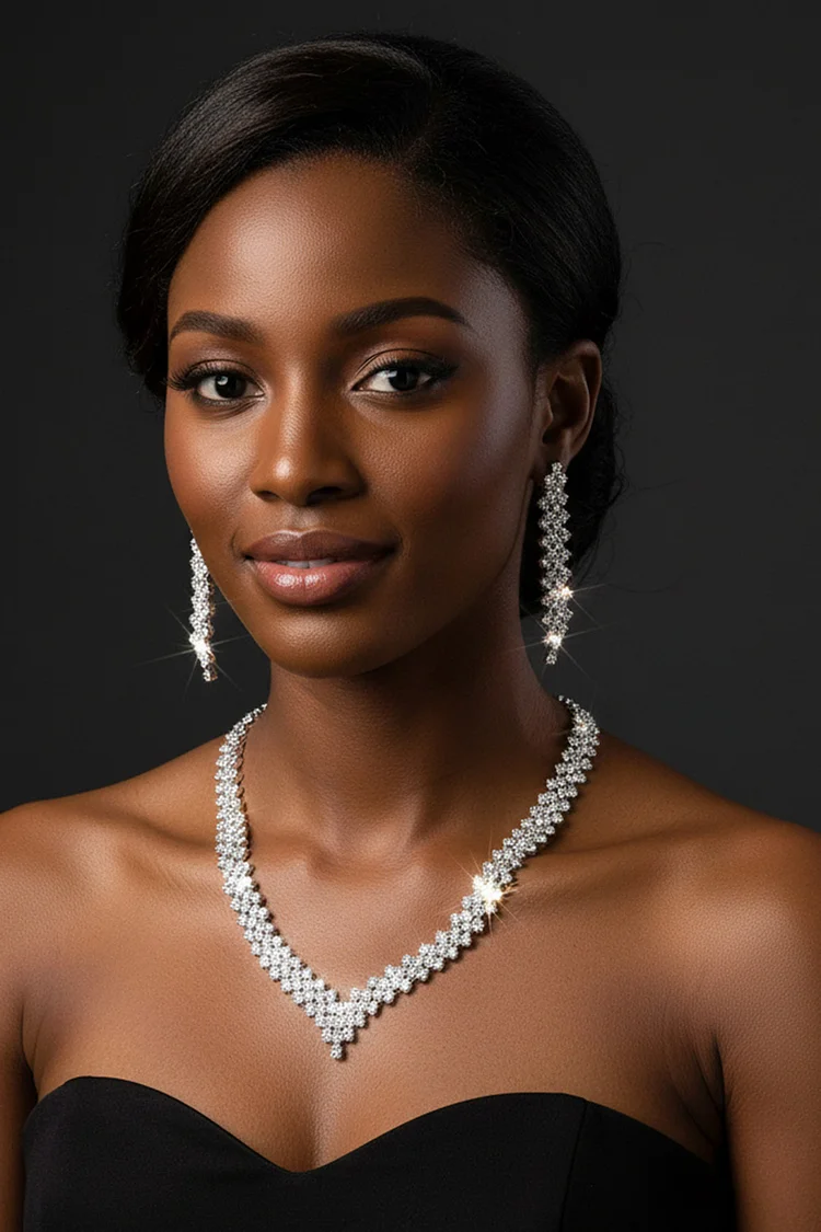 Fashion Rhinestone Geometric Necklace And Earrings Jewelry Set 2024 - Xpluswear