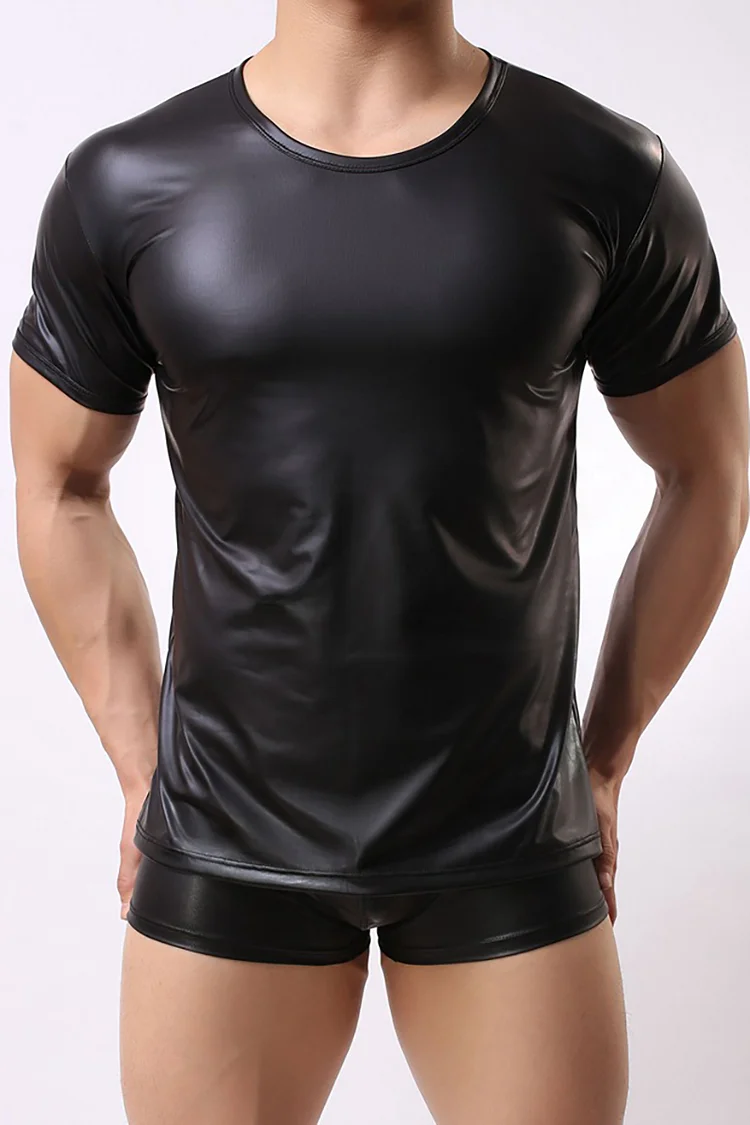 Fuax Leather Slim Fit Casual T-Shirt