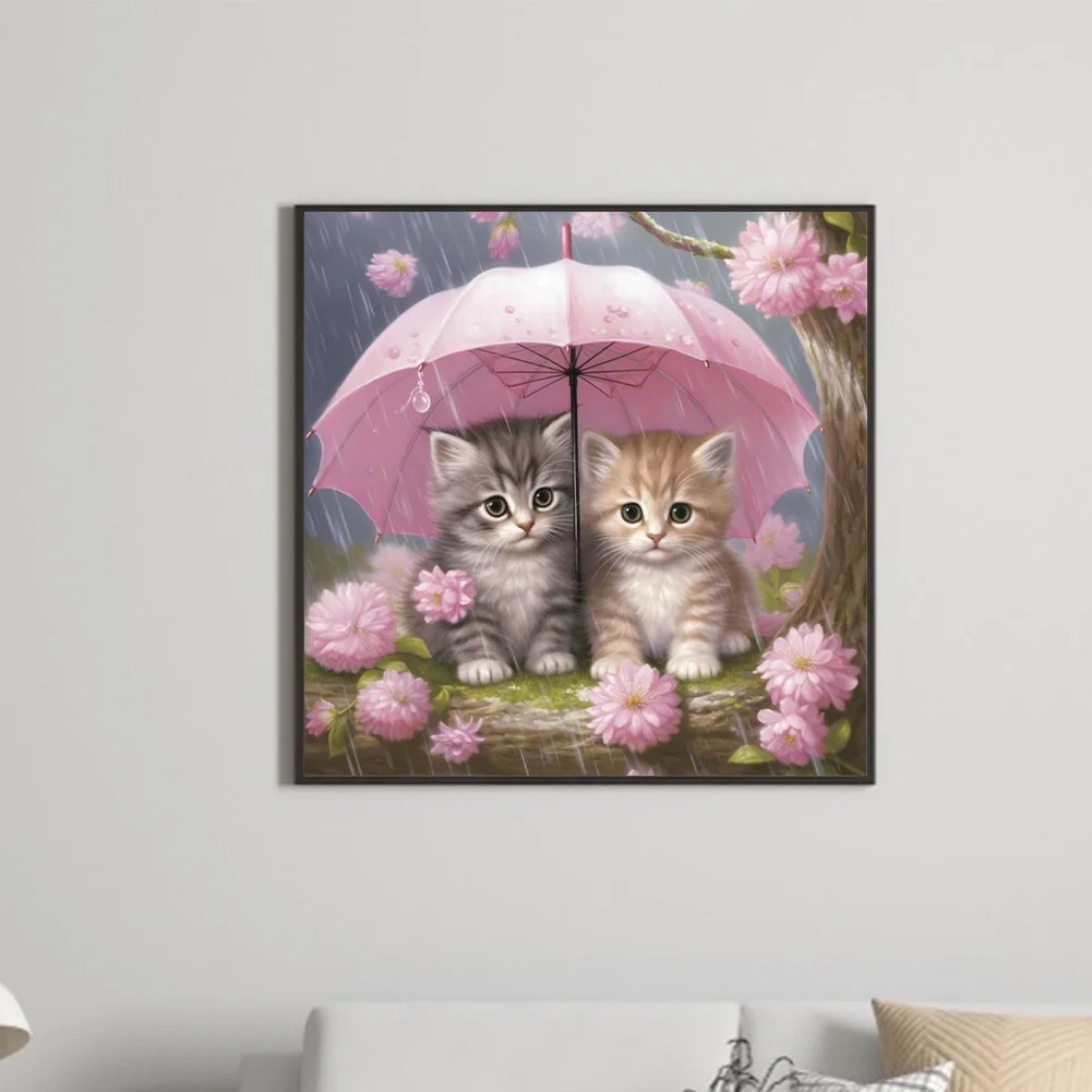 Diamond Painting - Full Round Drill - Umbrella Cat(Canvas|40*40cm)