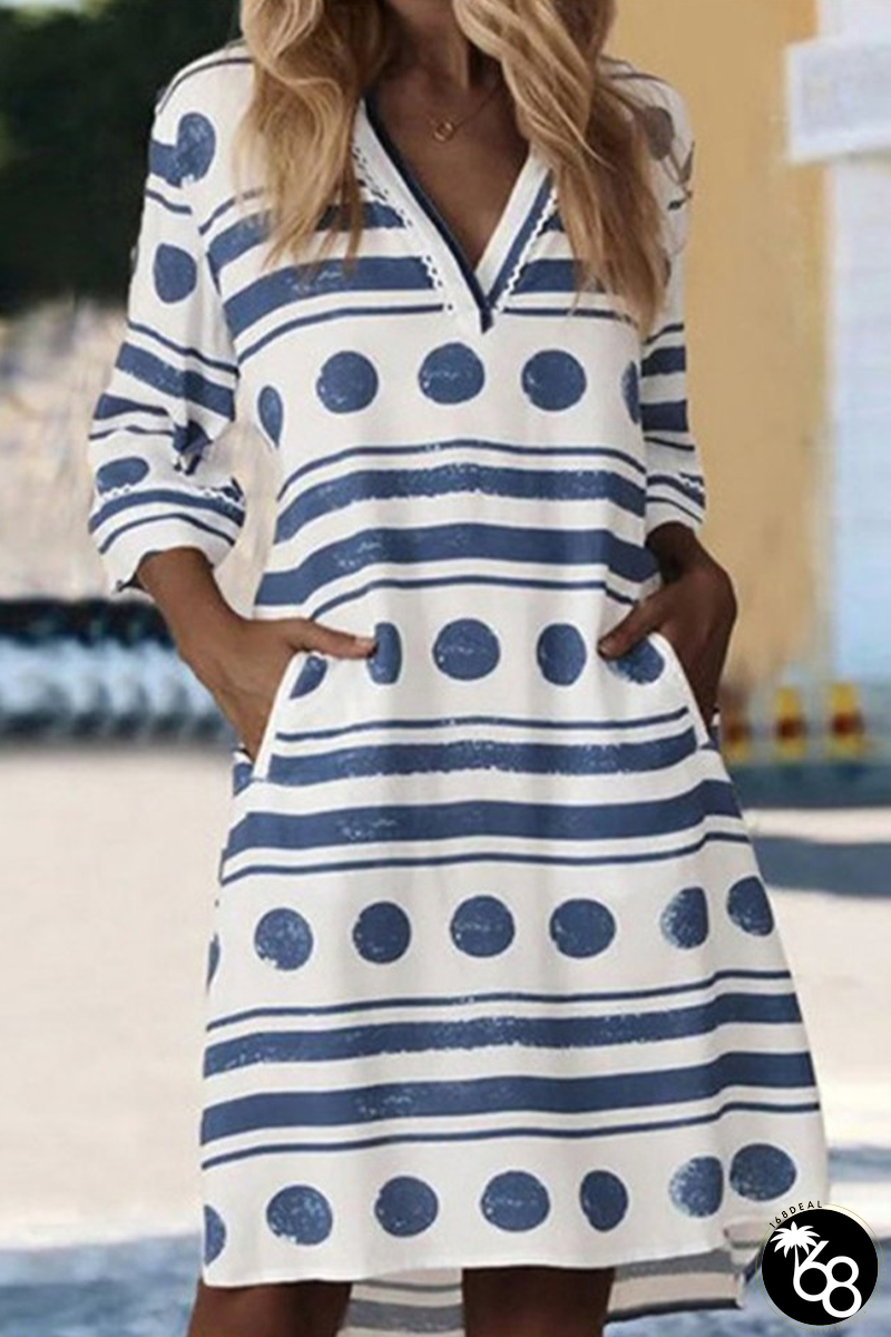 Casual Print Patchwork V Neck Straight Dresses | 168DEAL