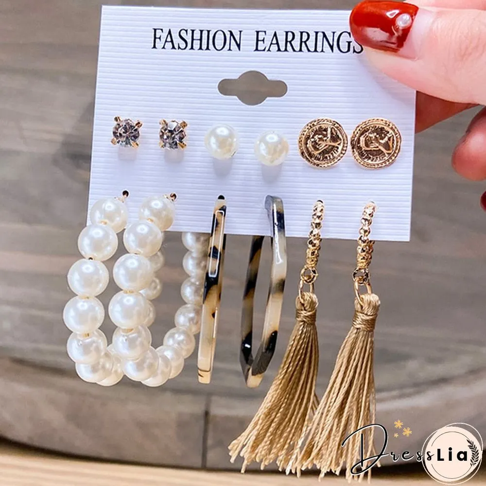 17KM Fashion Pearl Hoop Earrings Set For Women Geometirc Gold Metal Circle Hoop Earrings Brincos Trend Jewelry Gift