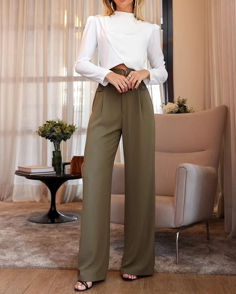 long sleeve solid color two piece suit