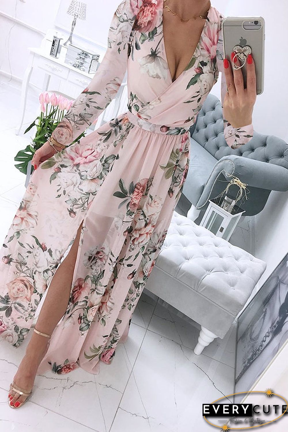 Enchant My Dreams Floral Slit Maxi Dress