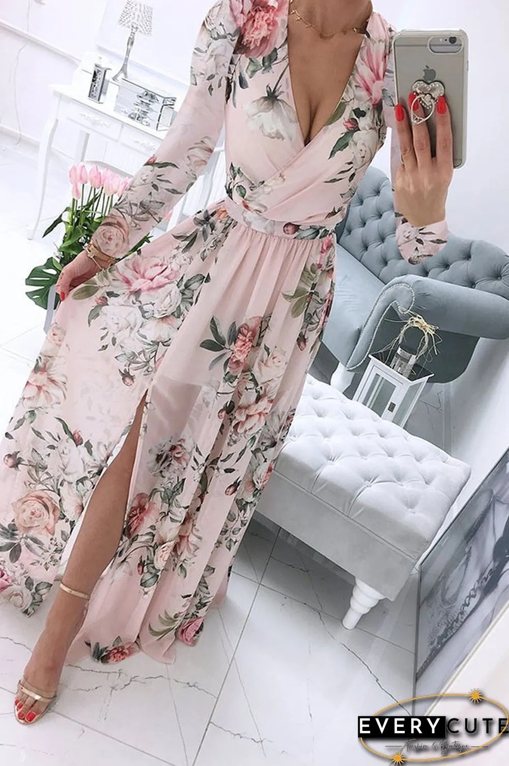 Enchant My Dreams Floral Slit Maxi Dress