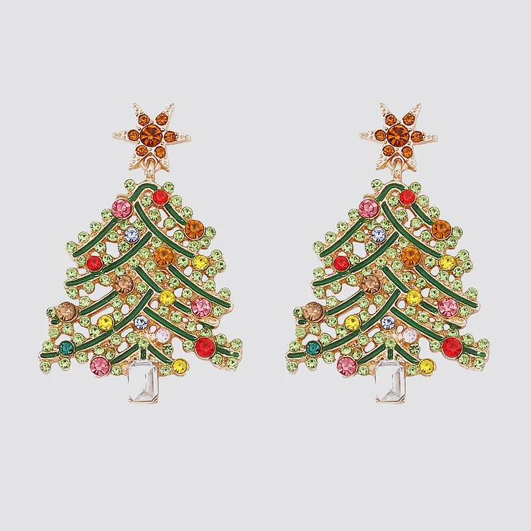 Christmas Trees Shaped Rhinestone Plating Earrings