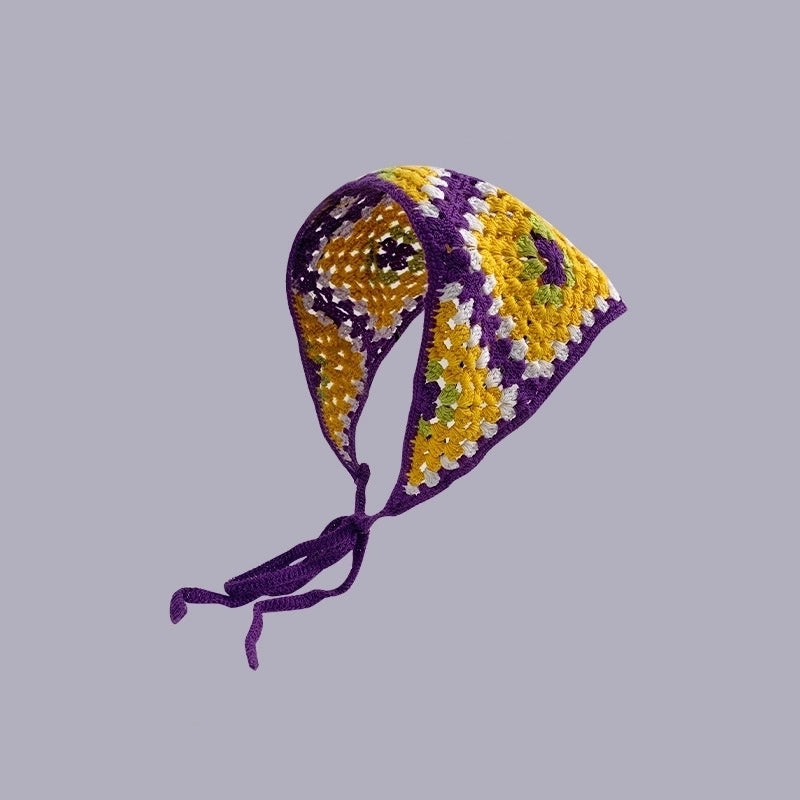 Sweet Handmade Mushroom Strawberry Crocheted Scarf French Triangle Scarf Closed Toe Women’s Net Red Knitted Hair Band Headband