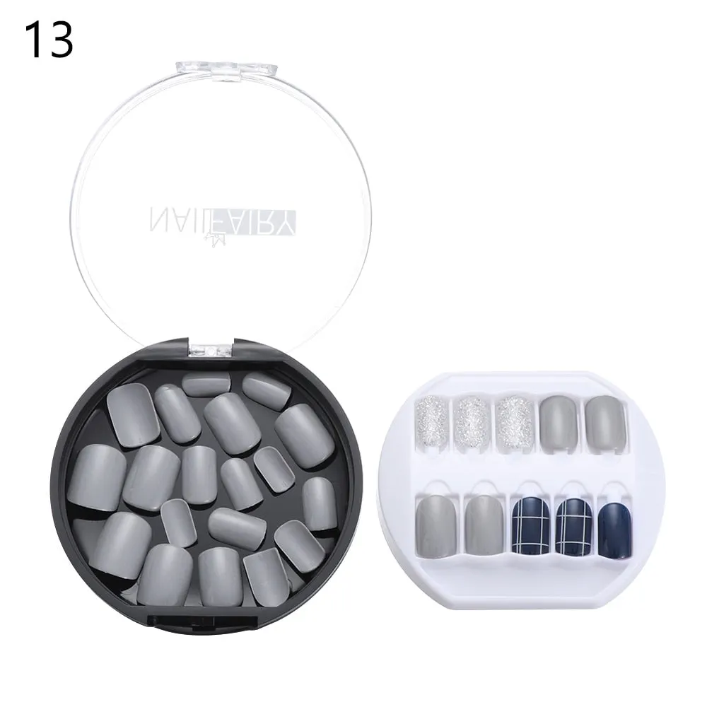 30PCS/Set Fake Nails Press Coffin False Full Artificial Short Kiss Detachable Stick Designs Press Nails Art Tipsy Cover Box-Nail Inspo