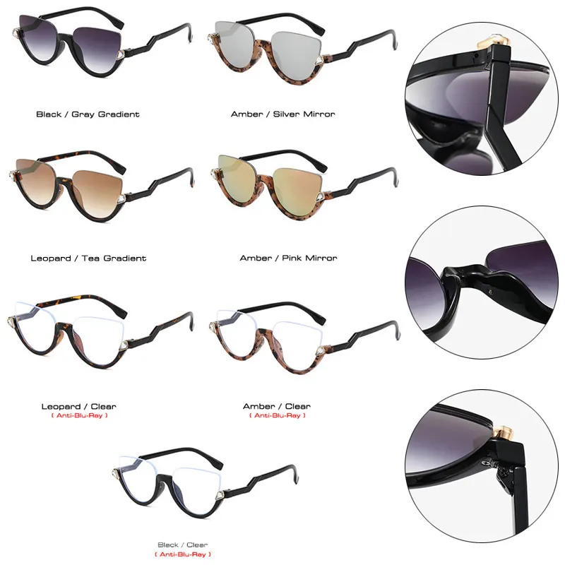 Unisex Vintage Half Frame Cat Eye Diamond Sunglasses