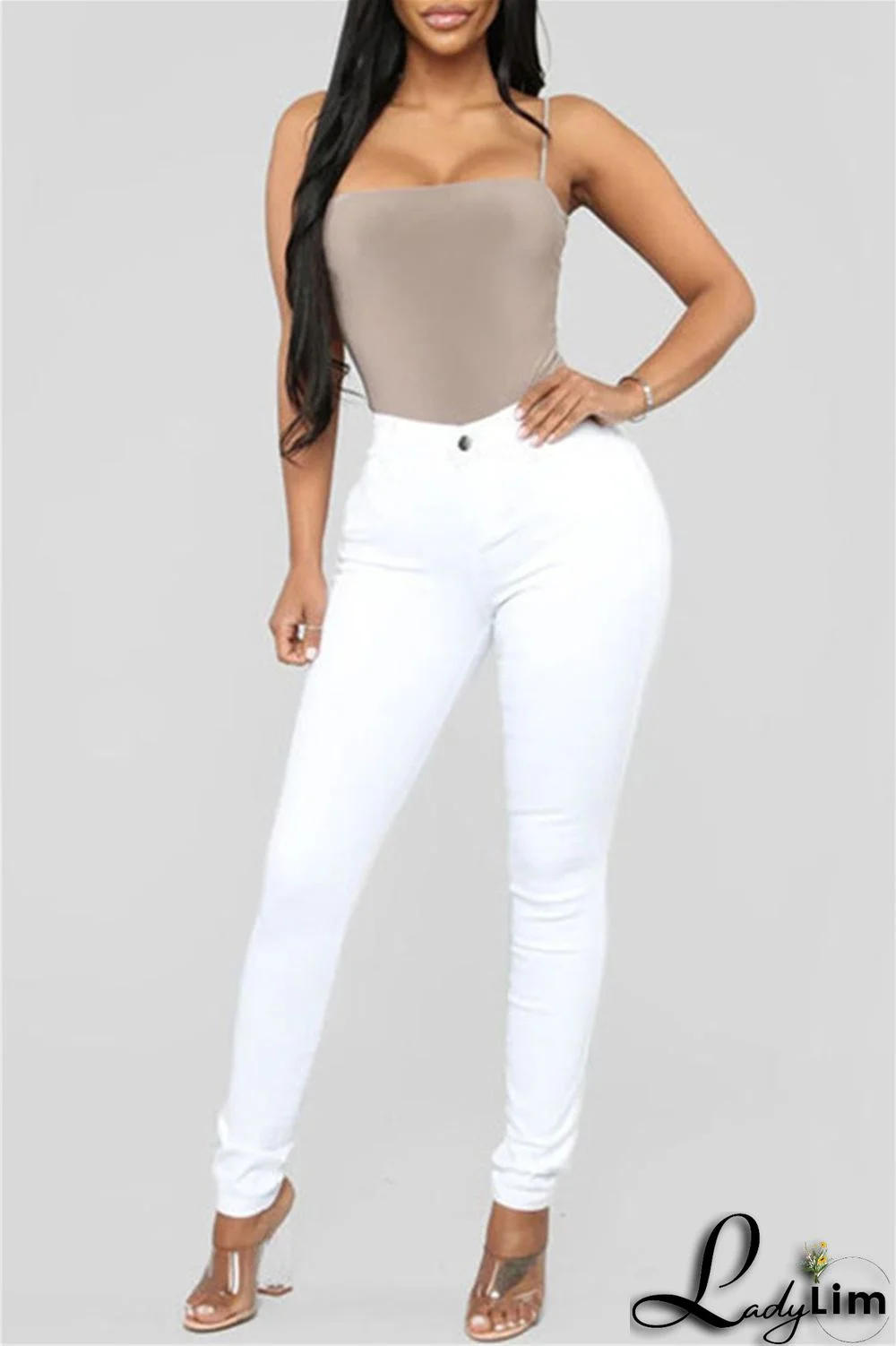 Black Fashion Casual Solid Basic High Waist Skinny Denim Jeans