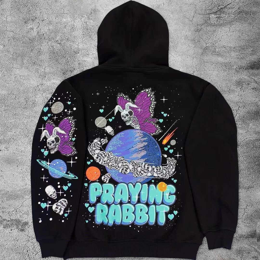 Praying rabbit casual street sports hoodie