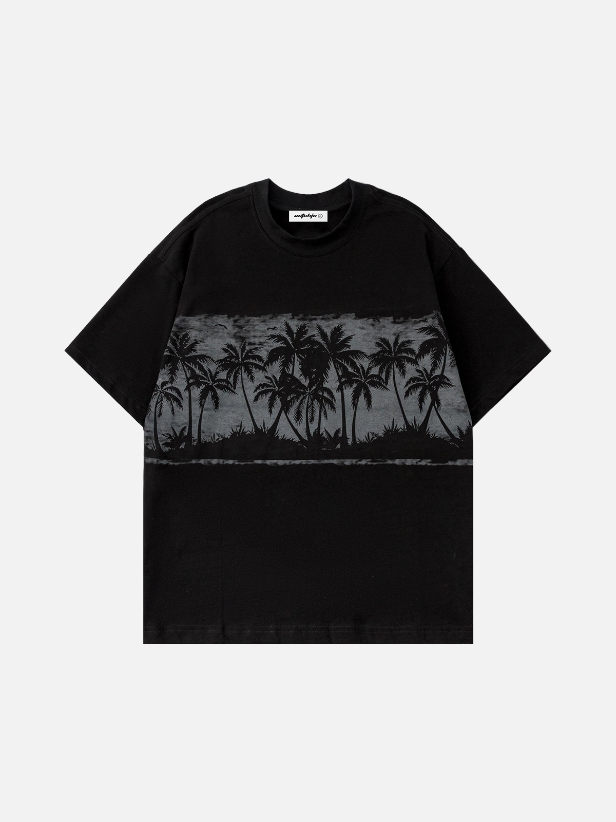 Black Act Chic Palm Tree Print Oversized Tee Front