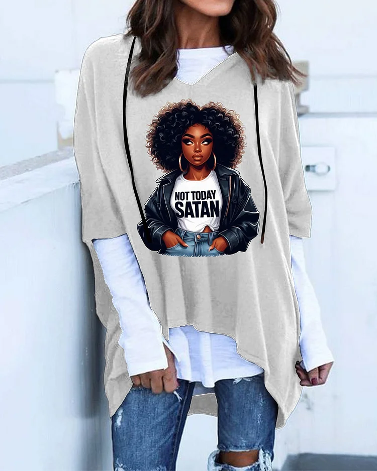 Not Today Satan Six-Quarter Sleeve Hooded Tee