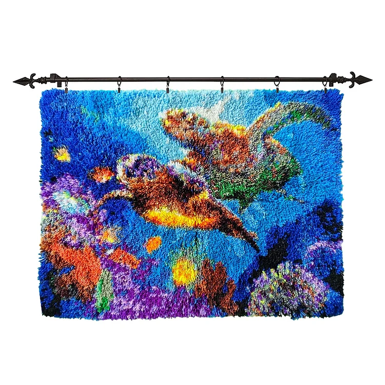 [Large Size] Two Sea Turtles swimming in the ocean - Latch Hook Rug Kit veirousa