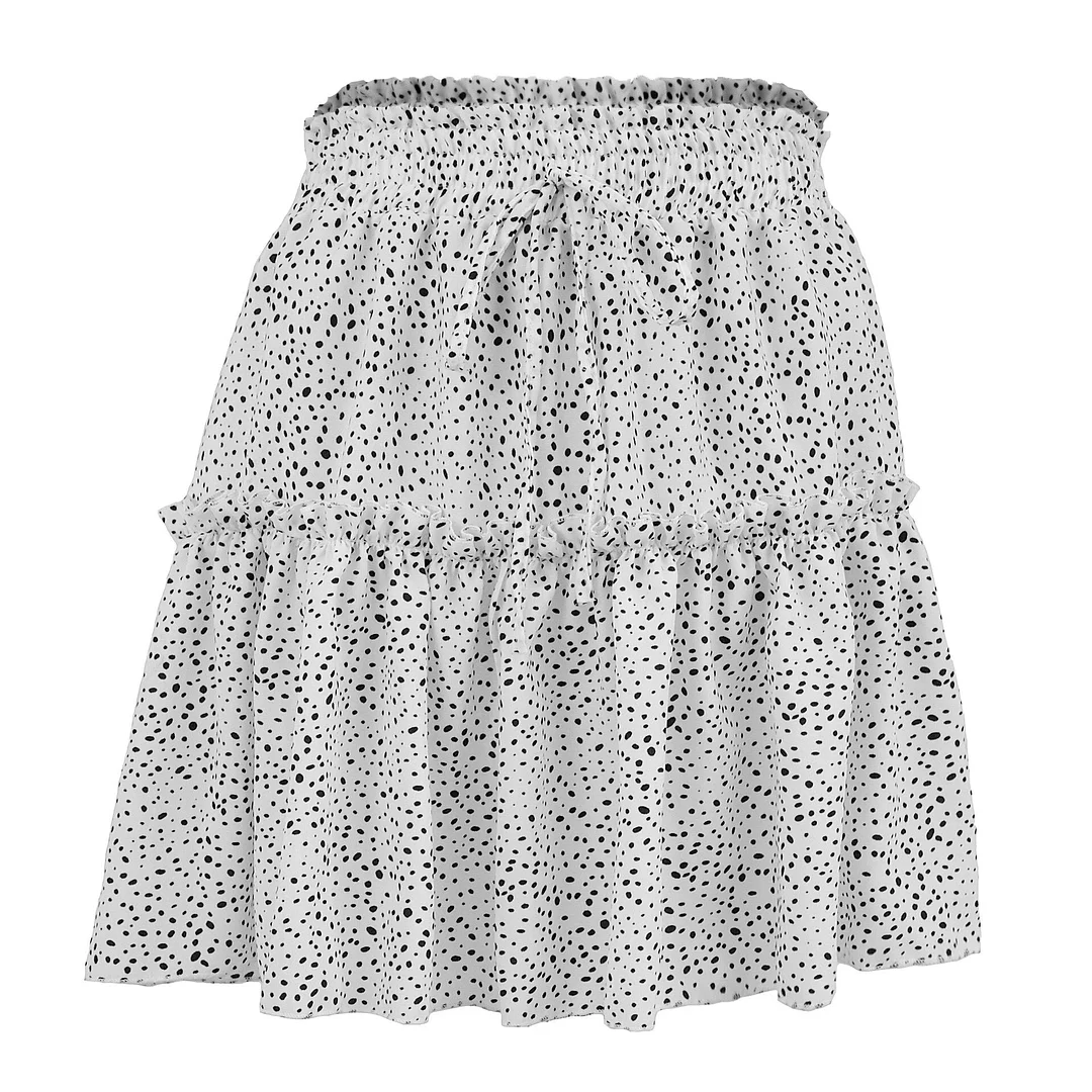 2021New Summer Dot Print High Waist Skirt Women Vintage Plus Size Sexy Mini Skirts A Line Streetwear Chiffon Bandage Boho Skirt