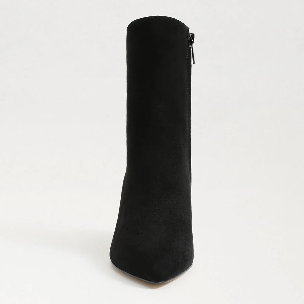 Stylish Black Pointed Toe Stiletto Heel Side Zipper Short Booties