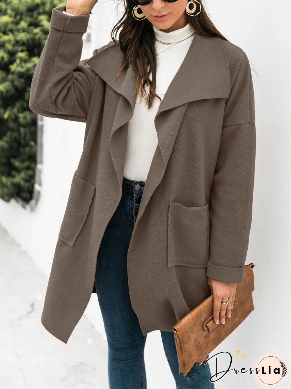 Waterfall Collar Pure Color Coat