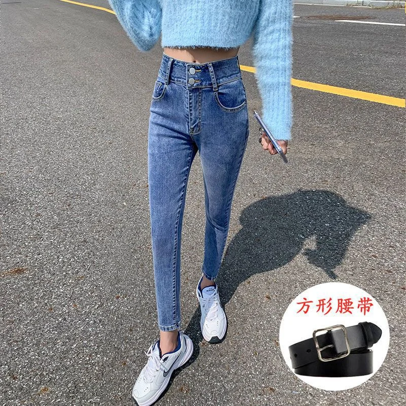 Zingj Zingj Female Autumn 2024 New Korean Version Slim Show Thin High Waist Two Buckle Elastic Small Feet Pencil Pants Tide-Outfit Ideas