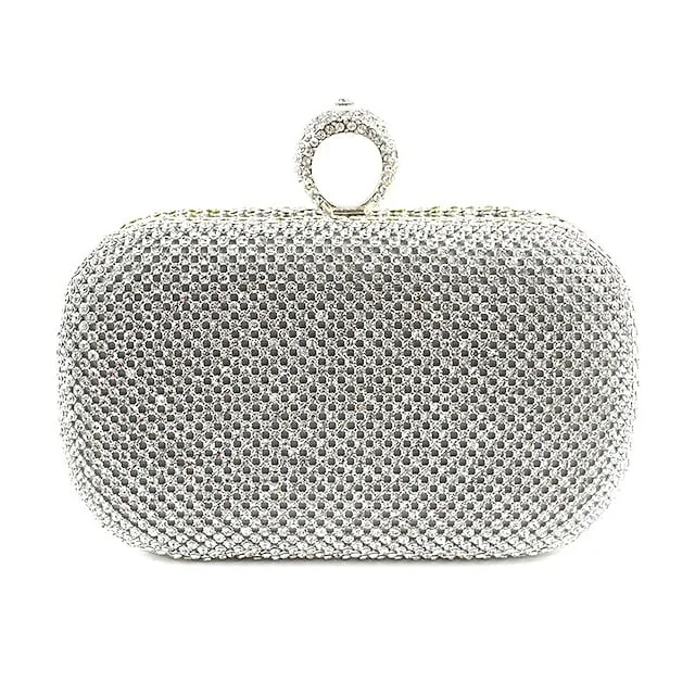 Ladies Evening Bag Alloy Glitter Crystals Solid Color Clutch Bag