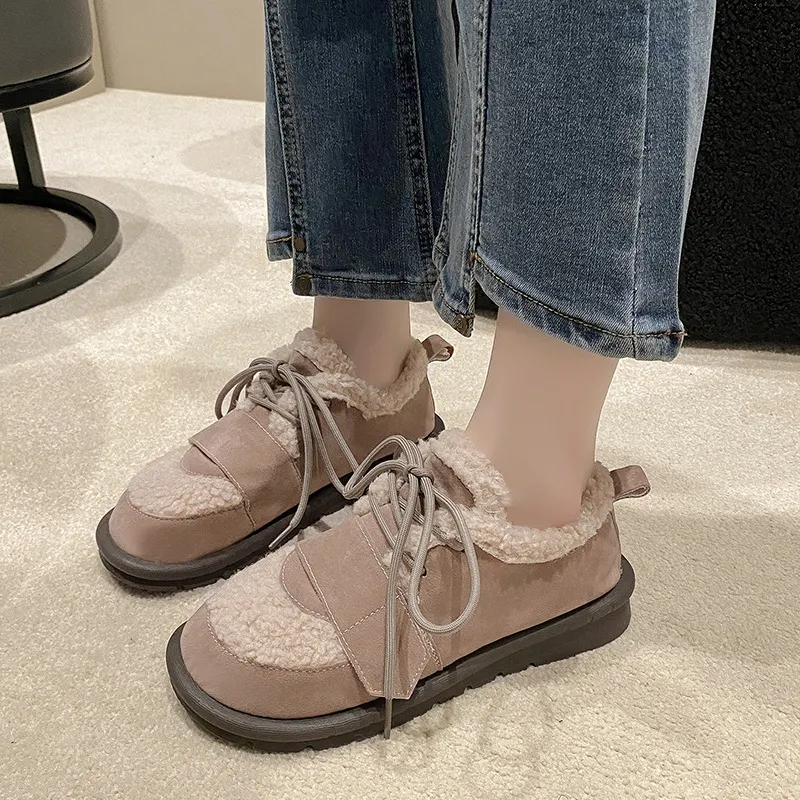 Churchf Churchf Size Thick Cotton Shoes Women 2023 Winter New Flat Women's Shoes Plus Velvet Warm Snow Cotton Brown Wool Shoes Women