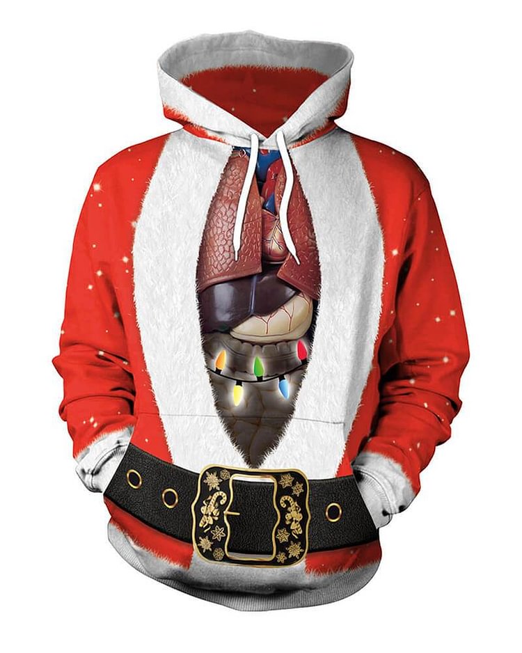 Mayoulove Ugly Christmas Claus Cloak With Viscera Insert Printed Pullover Hoodie-Mayoulove