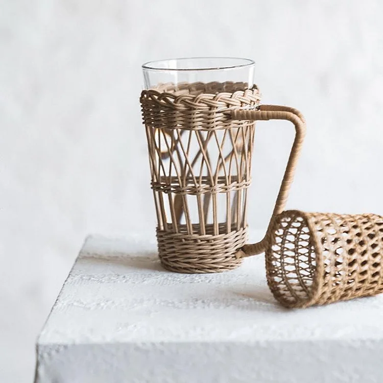 Rustic Wicker Glass Holder for Cup - Appledas