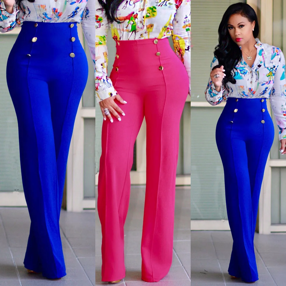 Uveng Fashion Cool Double-breasted Flared Color Can Pants