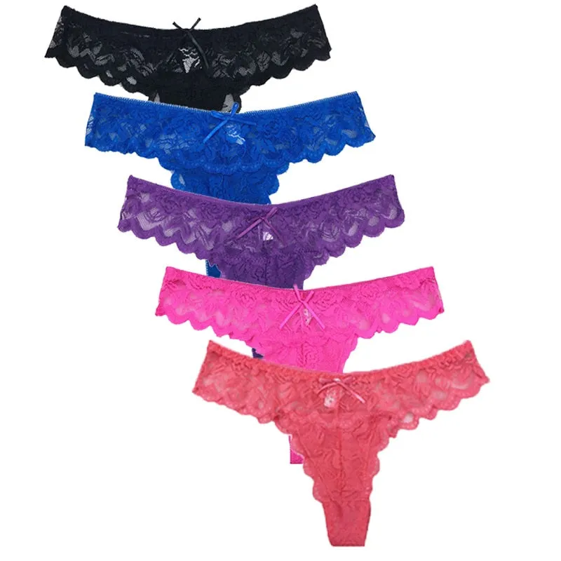 5pcs Women Panties Sexy Thongs G-string Lace Lingerie Female Underwear Ladies Low Waist T-back Gift Beautiful Underpants