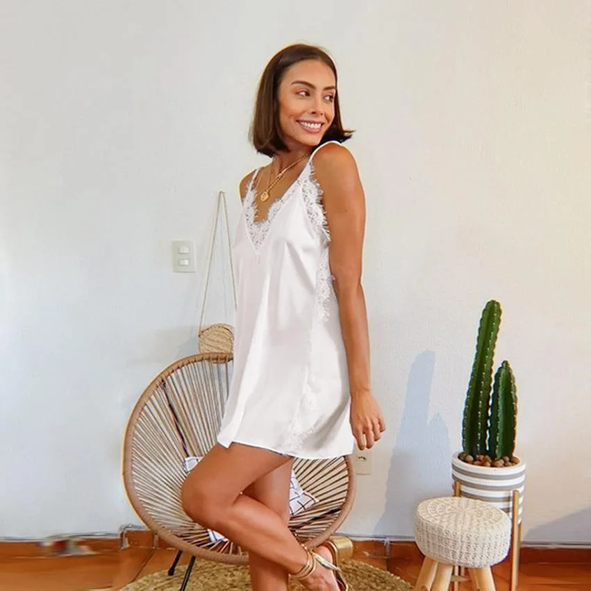 Brownm 2023 Spring And Autumn Swing Sling Pajaments Pajaments V-Neck Lace Sexy Simono Lady Homewear Two-Set Pajamas