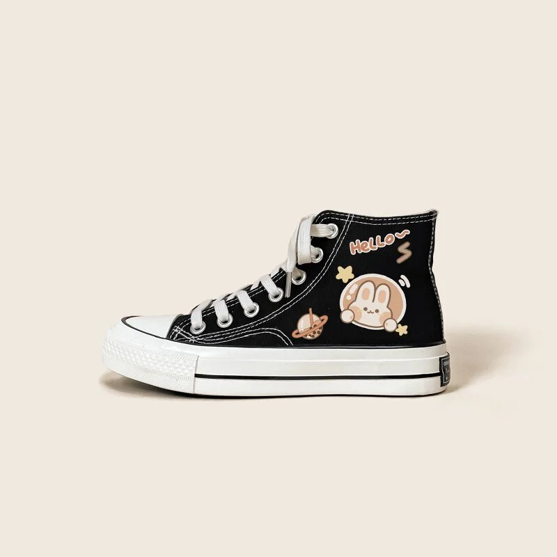 Space Bunny and Boba High Top Canvas Shoes - Women's