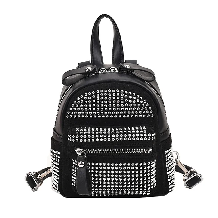 Fashion Rhinestone Backpack Women Crystal Mini Travel Shoulder Bag (Silver)