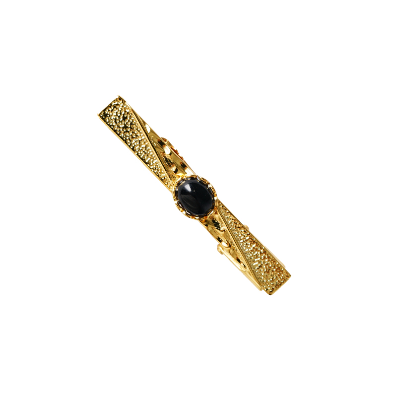 Pure Copper Black Crystal Zircon Tie Clip  Gold Plated Business Formal Accessory
