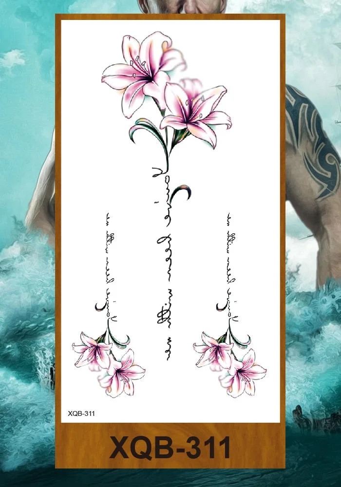 Temporary Tattoo Sticker Women Girl Arm Buttocks Chest Fake Tatoo Flowers Chain Body Makeup Waterproof Lily Butterfly Tattos