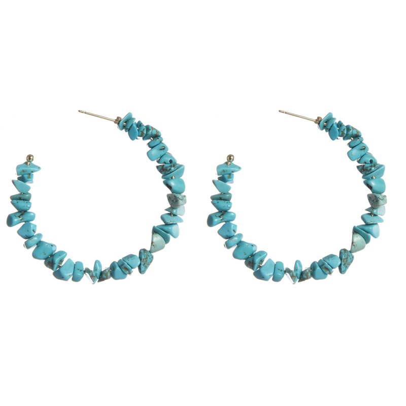 Minnieskull Crushed Stone Design Turquoise C-shaped Earrings - Minnieskull