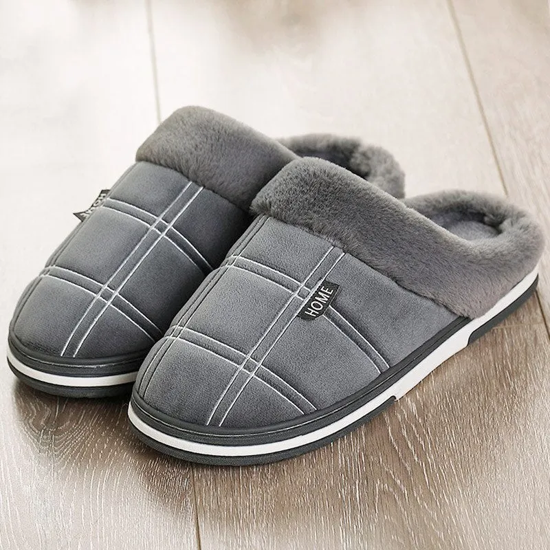 Men's Slippers Winter Stripe Suede Warm Adult Home slippers for men Big size 39-50 Comfy Plush Male Indoor Shoes