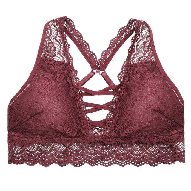 S-XL Lace Bra for Women Sexy Floral Bralette Backless Wireless Front Cross Push Up Bras Female Brassiere Lingerie Underwear Tops
