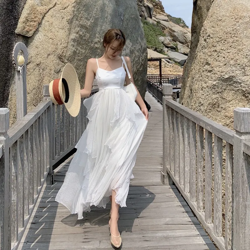 Churchf Churchf Sanya Beach Dress Female Summer Sling Seaside Holiday Dress Wear A Fairy Travel Photo Dress Super Fairy