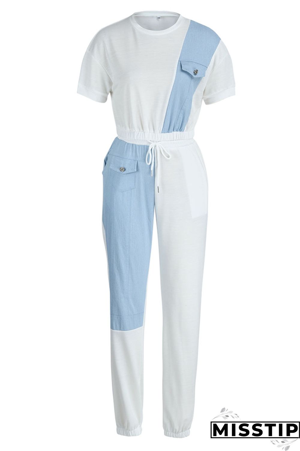 Black Casual Solid Patchwork O Neck Short Sleeve Two Pieces