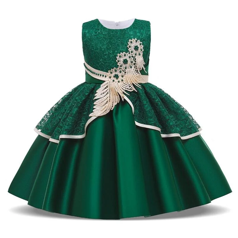 2021 Formal Kids Vintage Embroidery Dress For Girl Children Costume Prom Party Princess Dresses Girls Vestido Short Sleeve Gown