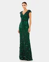 Embellished V Neck Cap Sleeve Gown