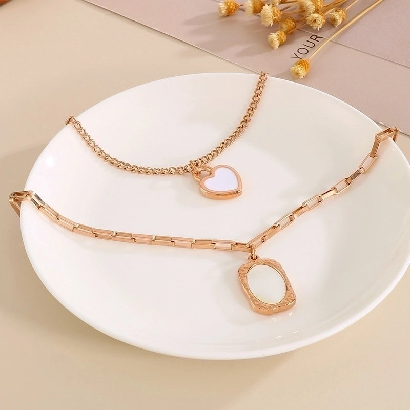 Sweet Heart Shape Stainless Steel 18K Gold Plated Patchwork Layered Necklaces