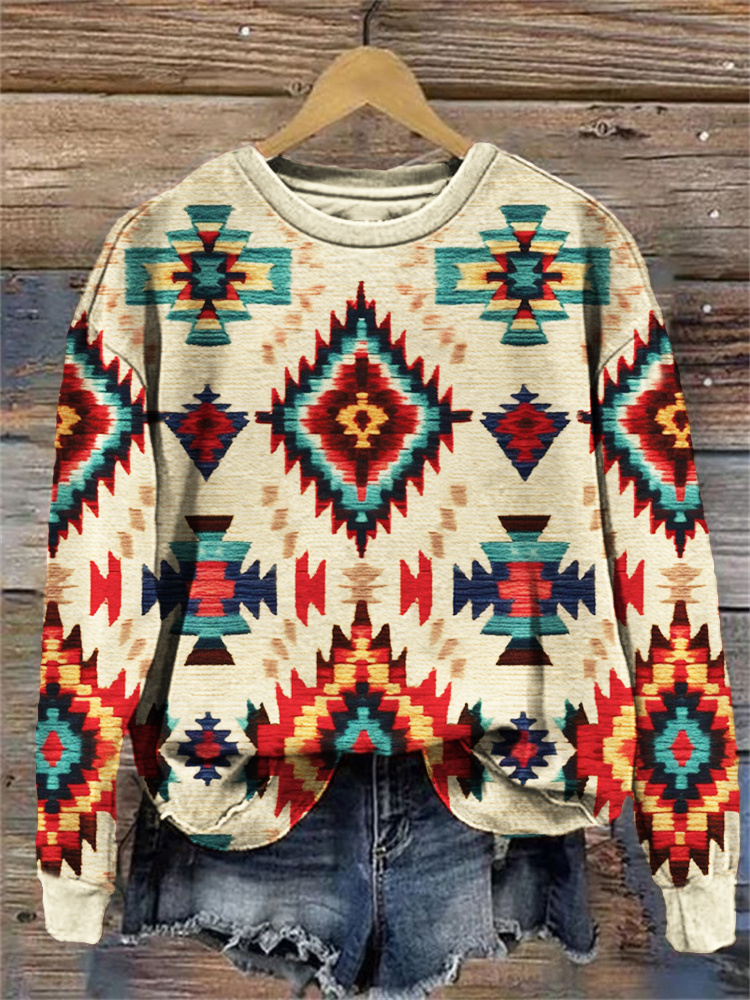  Ethnic Knit Floral Western Print Casual Sweatshirt Westsshops