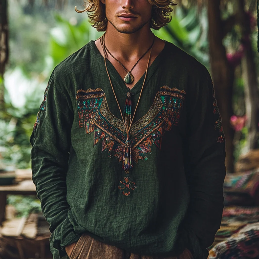 Men's Bohemian Linen Top-inspireuse
