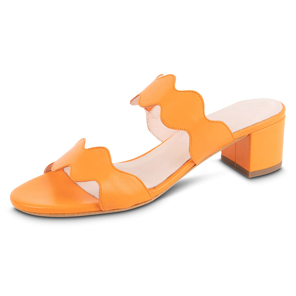 Orange Two Straps Round Toe Block Heel Mule Shoes for Women Nicepairs