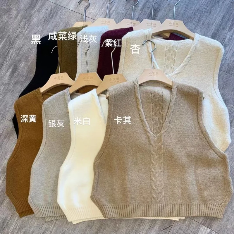 Toloer Toloer Shot V-Neck Head Pure Color Knit Vest Women Spring 2024 New Korean Version Soft Waxy Loose Fold Wear Vest Women-Outfit Ideas